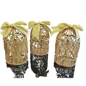 Lot of Three Elegant Heavy Wire Birdcage Gold Tealight Decor Set w/Clasp 4.5"x3"